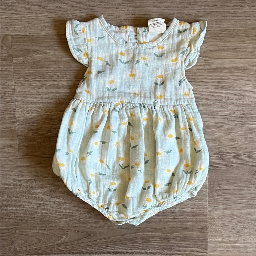 Floral Print Kids Bodysuit - Yellow and Green